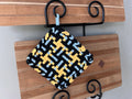 Handmade Loom Potholder – Black, Light Blue & Amber Yellow
