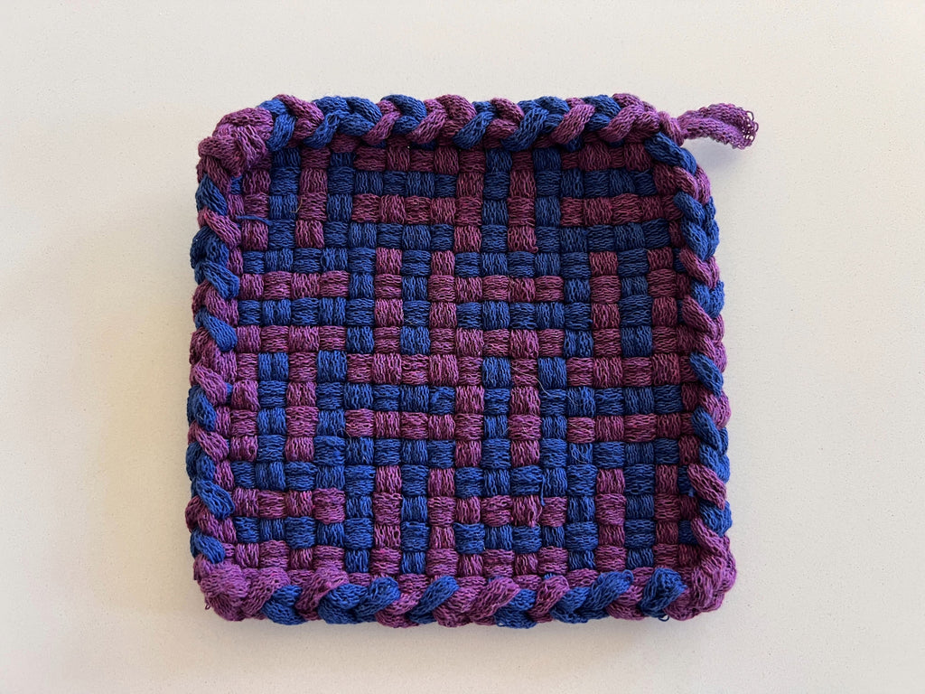 Handmade Loom Potholder – Deep Purple & Navy Blue