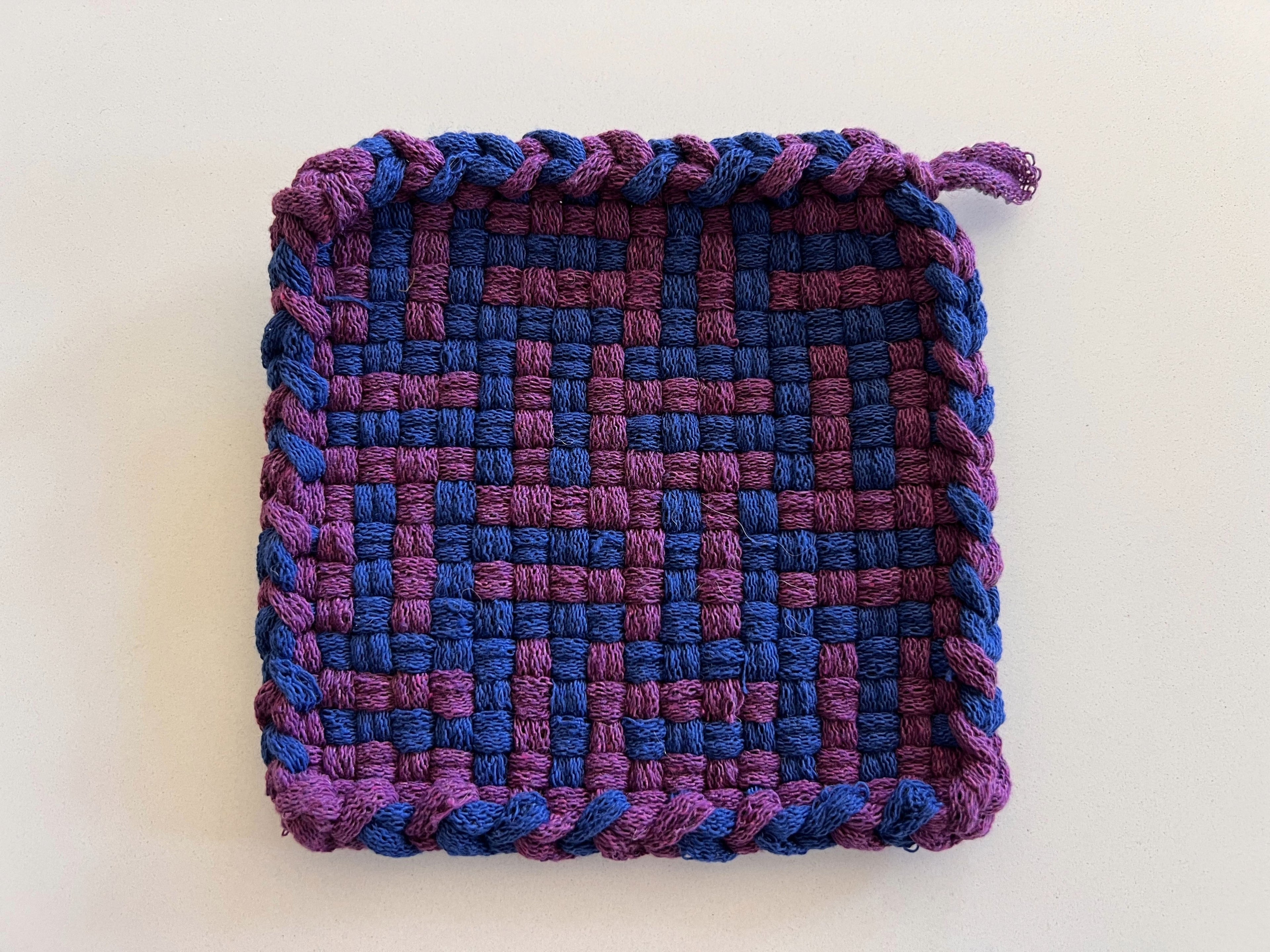 Handmade Loom Potholder – Deep Purple & Navy Blue