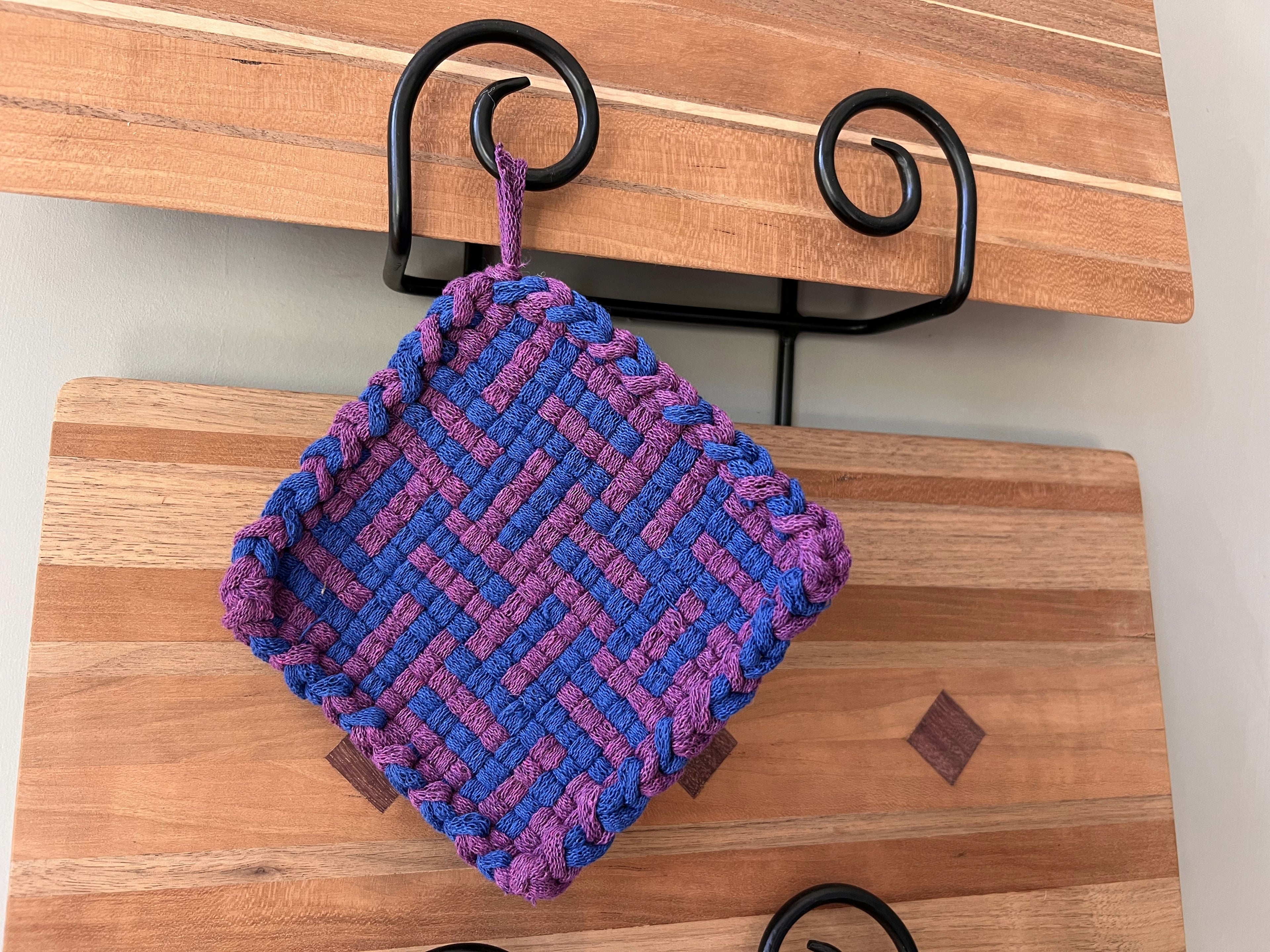 Handmade Loom Potholder – Deep Purple & Navy Blue