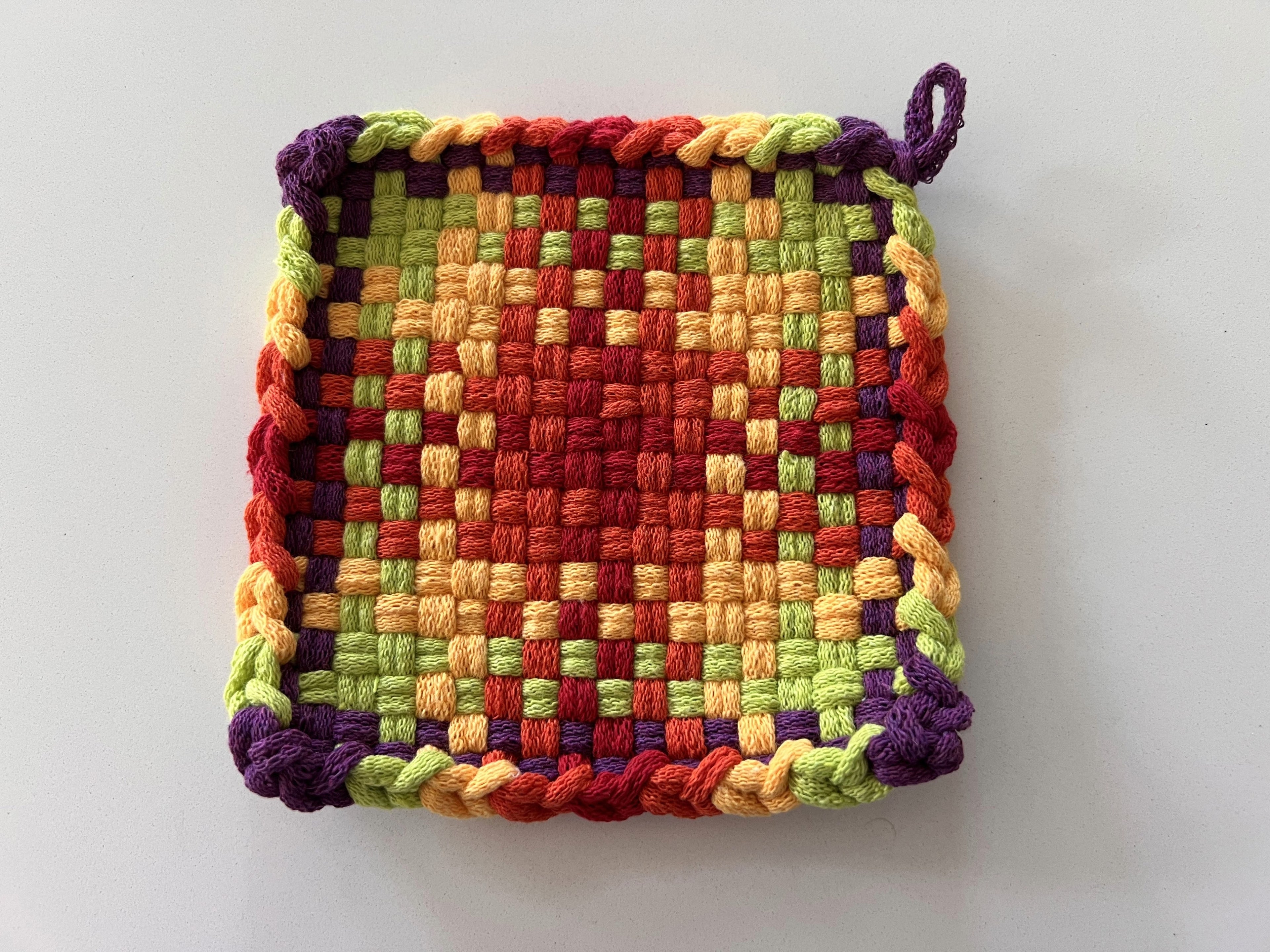 Handmade Loom Potholder – Bright Rainbow Burst